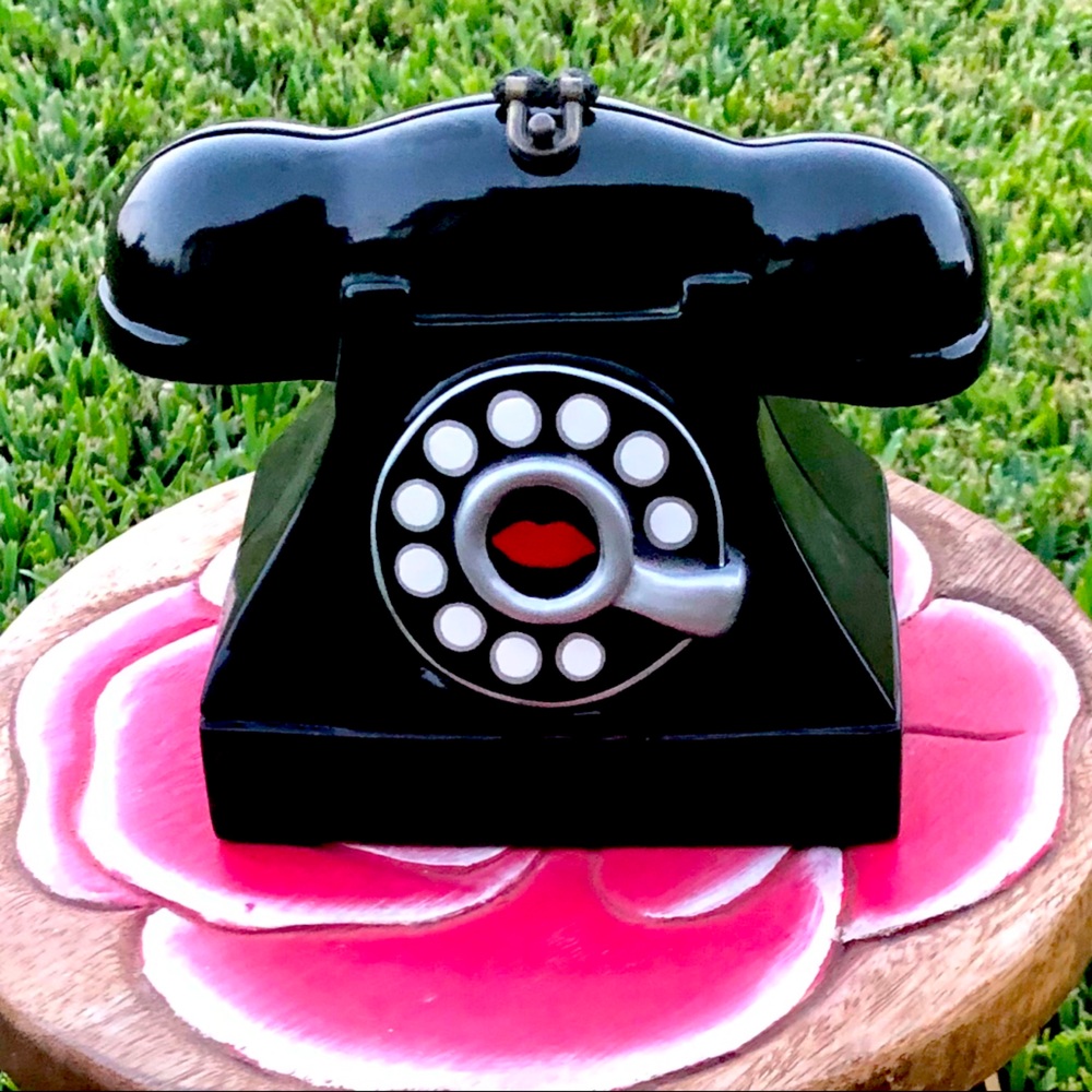 Timmy Woods Black Novelty Telephone Mini Bag with Pink Accent